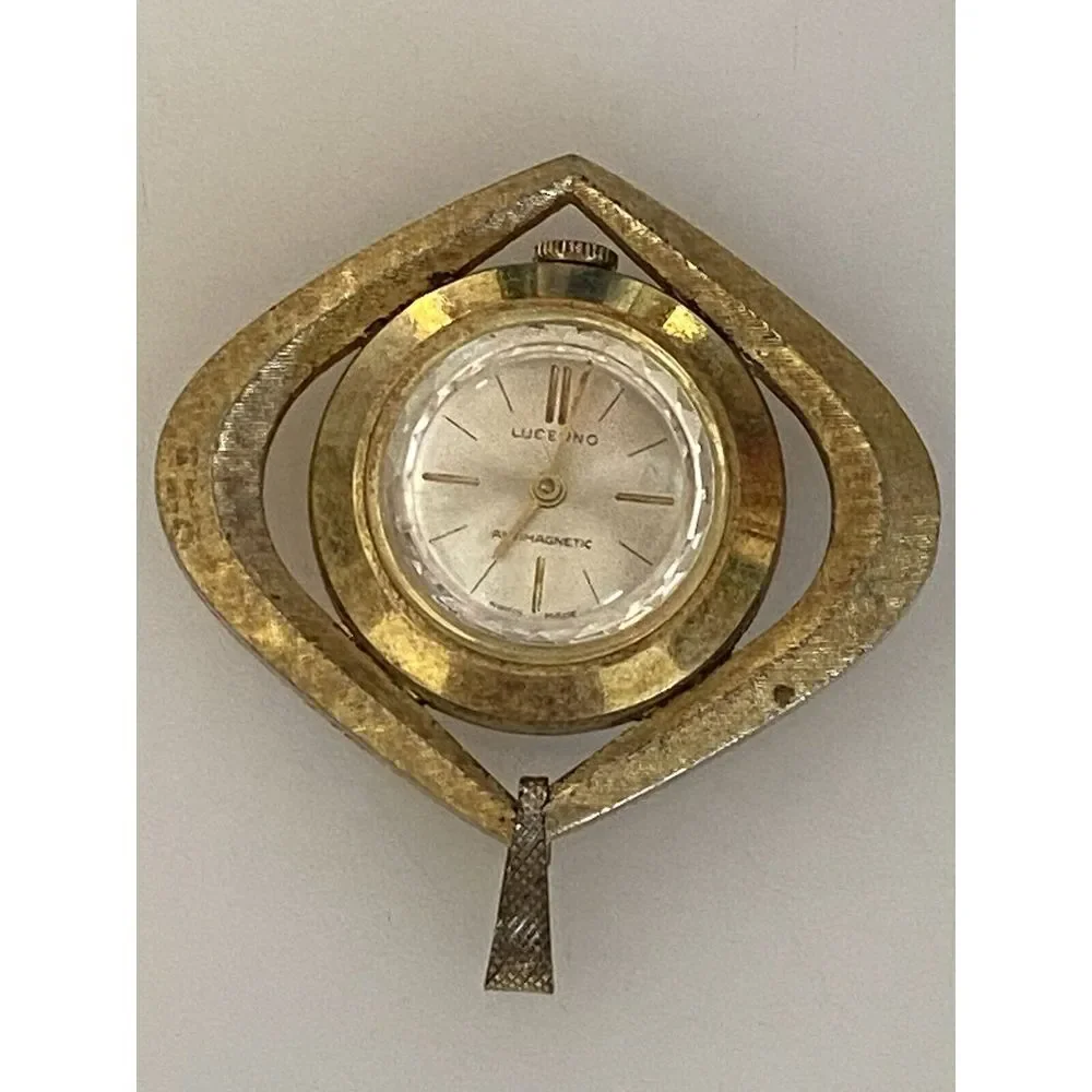 Vintage Mechanical Gold‎ Tone Lucerne Ladies Pendant Watch Faceted Swiss Made